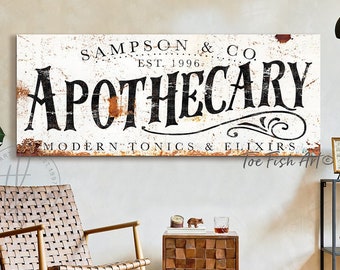 Apothecary Sign Rustic Farmhouse Wall Decor Personalized Last name Established Sign Custom Family Wall Art Gift For Her Modern Farmhouse Art