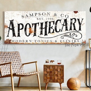 Apothecary Sign Rustic Farmhouse Wall Decor Personalized Last name Established Sign Custom Family Wall Art Gift For Her Modern Farmhouse Art image 1