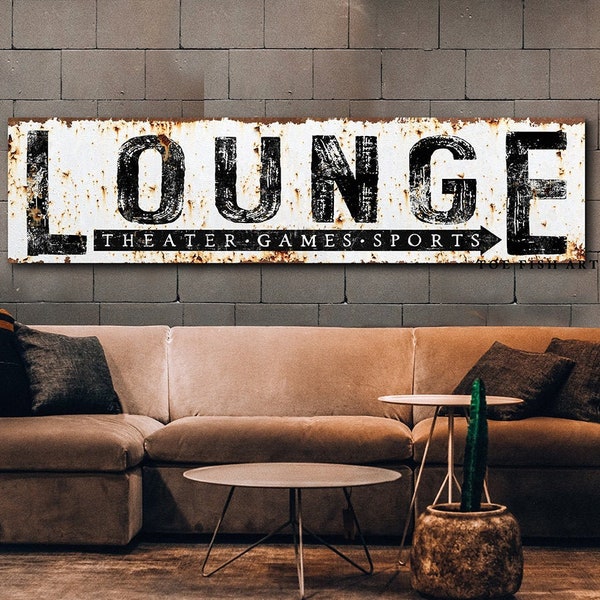 Modern Farmhouse Wall Decor Family Lounge Sign Large Rustic Wall Art Industrial Vintage Signs Canvas Print Game Movie Room Home Theater Sign