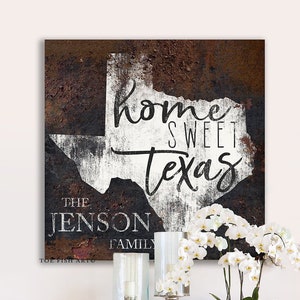 Letrero con nombre de familia personalizado, letrero con apellido establecido, letrero de Texas, impresión en lienzo, arte de pared, letrero rústico de granja, decoración de pared, arte para sala de estar