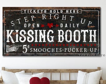 Kissing Booth Valentines day Sign Modern Farmhouse Wall Decor Farm Vintage Love Art Canvas Print Art  Rustic Chic Industrial Lip Kiss Love