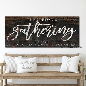 The Gathering Place Sign Custom Last Name Established Sign Personalized Living Room Wall Art Rustic Farmhouse Decor Modern Farm Dining Room