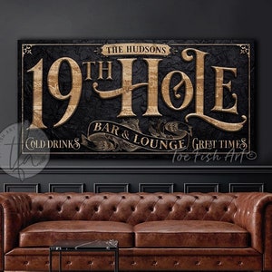19th Hole Bar and Lounge Sign Personalized Golfing Signs Modern Farmhouse Wall Decor Customized Name Rustic Vintage Wall Art Canvas Print