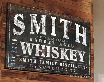 Personalized Bar Sign Man Cave Last Name Date Bourbon Whiskey Scotch Tequila Father's Day Gift for Husband Masculine Wall Art Liquor Brewery