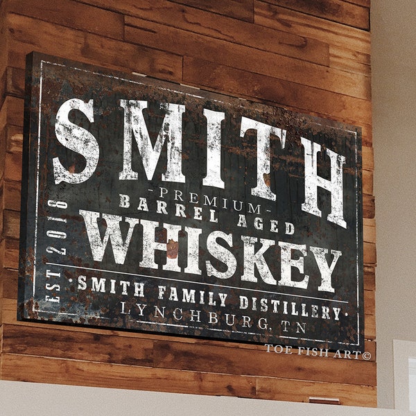 Personalized Bar Sign Man Cave Last Name Date Bourbon Whiskey Scotch Tequila Father's Day Gift for Husband Masculine Wall Art Liquor Brewery