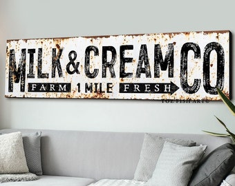 Milk & Cream Co. Modern Farmhouse Wall Decor Distressed Farm Sign Large Vintage Rustic Wall Art Industrial sign Living Room Canvas Print