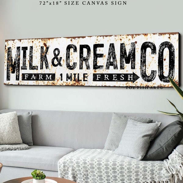 Milk & Cream Co. Modern Farmhouse Wall Decor Distressed Farm Sign Large Vintage Rustic Wall Art Industrial sign Living Room Canvas Print