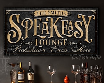 Personalized Speakeasy Sign Bar Lounge Man Cave Custom Name Vintage Modern Home Wall Decor Whiskey Lover Large Canvas Or Outdoor METAL Print