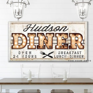 Rustic Farmhouse Kitchen Decor Custom Family Name established Sign Vintage DINER Sign COFFEE Sign Industrial Vintage Wall Decor Personalized