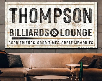 Modern Farmhouse Wall Decor Last Name Established Sign Billiards and Lounge Sign Large Rustic Wall Art Industrial Vintage Signs Pool Table