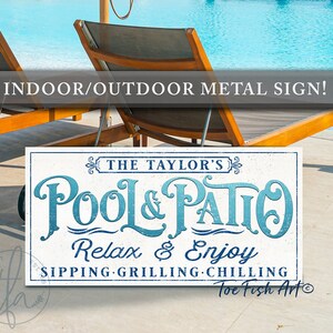 METAL SIGN Personalized Pool & Patio Sign Backyard Bar and - Etsy