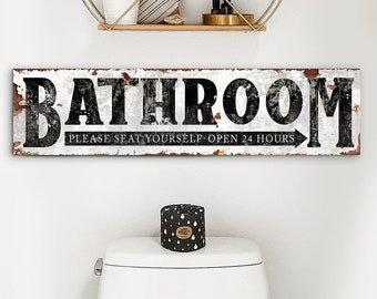 Bathroom Sign Modern Farmhouse Wall Decor Bathroom Decor Rustic Bathroom Art Funny Restroom Sign Hallway Farm Decor Canvas Print Wall Art