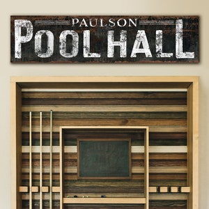 Pool Hall sign Modern Farmhouse Wall Decor Last Name Established Large Rustic Wall Art Industrial Vintage Sign Billiards Sign Man Cave Table
