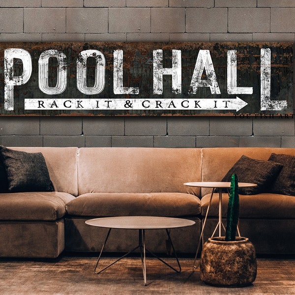 Billiards Sign Modern Farmhouse Wall Decor Large Rustic Wall Art Industrial Vintage Signs Game Movie Room Theater Man Cave Print Pool Table
