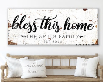Bless This Home Sign Personalized Wall Art Living Room Entryway Decor Modern Farmhouse Rustic Wedding gift Established Last Name Wall Art