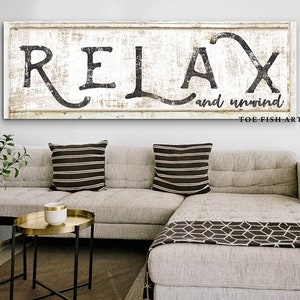 RELAX and Unwind Modern Farmhouse Wall Decor Bedroom Living Room Bathroom Sign Inspirational Message Rustic Bathhouse Wall Art Canvas Print