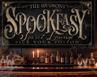Spookeasy Halloween Sign – Personalized family Name Wall Decor, Vintage Spooky Bar Porch Wall Art, Canvas Or Outdoor Metal Print