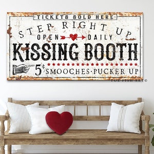 Kissing Booth Valentines day Sign Modern Farmhouse Wall Decor Farm Vintage Love Art Canvas Print Art  Rustic Chic Industrial Lip Kiss Love