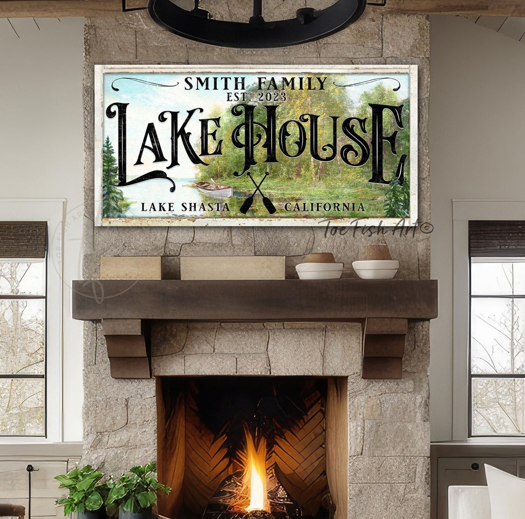Custom Lake House Sign Modern Farmhouse Wall Decor Family Name Sign ...