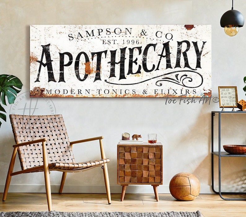 Apothecary Sign Rustic Farmhouse Wall Decor Personalized Last name Established Sign Custom Family Wall Art Gift For Her Modern Farmhouse Art image 1