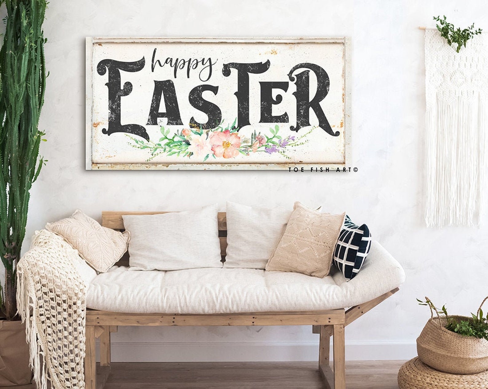 Happy Easter Sign Modern Farmhouse Wall Decor Rustic Chic Home Etsy