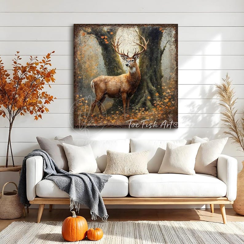 Vintage Deer Wall Art Rustic Fall Sign Autumn Decoration Modern ...