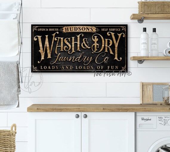 Personalized Laundry Sign Custom Wash & Dry Washing Room Name Art