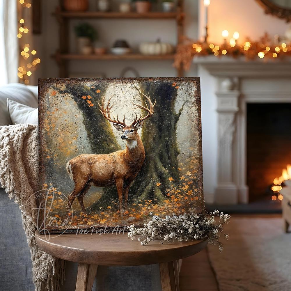 Vintage Deer Wall Art – Rustic Fall Sign, Modern Farmhouse Canvas Print ...