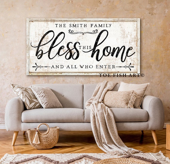 Bless this Home Sign Modern Farmhouse Wall Decor Family Name 
