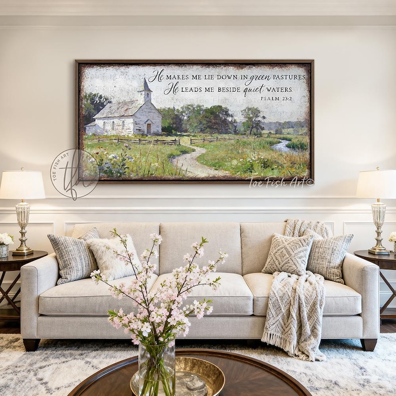 Rustic Scripture Paintings Vintage Scripture Sign - Rustic Modern Farmhouse Wall Decor, Psalm 23:2 ...