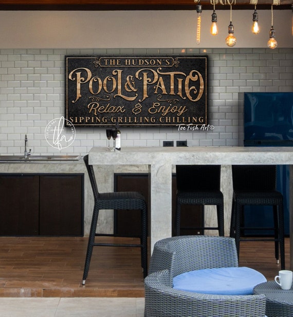 Personalized Pool & Patio Sign Backyard Bar and Grill Pool -  Hong Kong