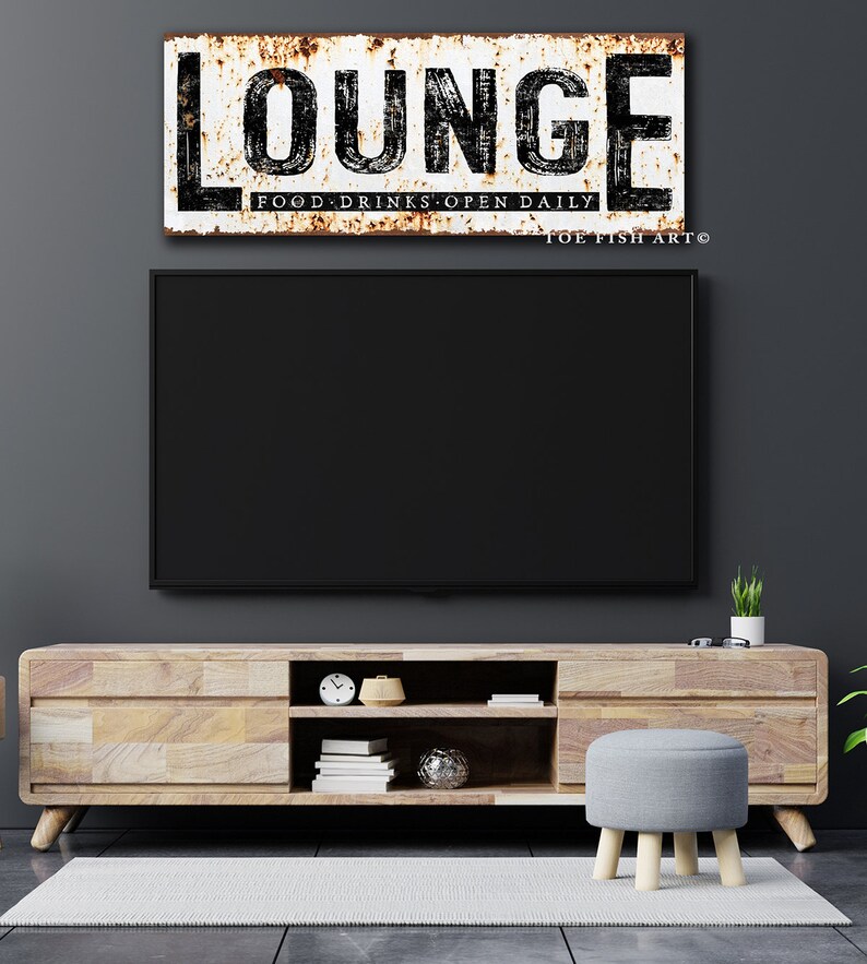 Modern Farmhouse Wall Decor Family Lounge Sign Large Rustic Wall Art Industrial Vintage Signs Canvas Print Game Movie Room Home Theater Sign Food, Drinks... Pic2