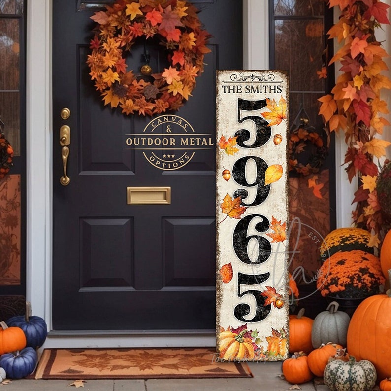 Personalized Family Name Address Sign – Rustic Fall Porch Art, Modern ...
