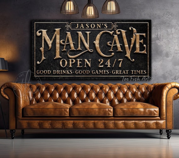 Personalized MAN CAVE Sign Custom Mancave Bar Modern Farmhouse Wall Decor Rustic Lounge Wall Art Fathers Day Gifts TV Sports Canvas Print Etsy Denmark