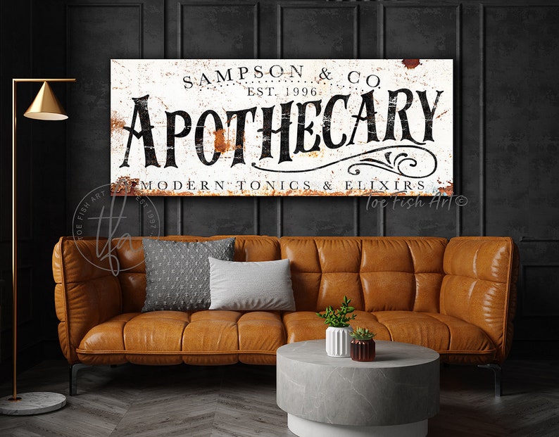 Apothecary Sign Rustic Farmhouse Wall Decor Personalized Last name Established Sign Custom Family Wall Art Gift For Her Modern Farmhouse Art image 3