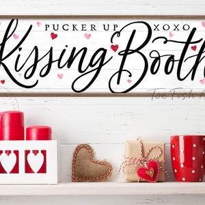 Valentine's Day Sign Kissing Booth XO Pucker Up Framed Shiplap Sign Custom Family Art Modern Farmhouse Wall Welcome Home Wooden WOOD SIGN image 2