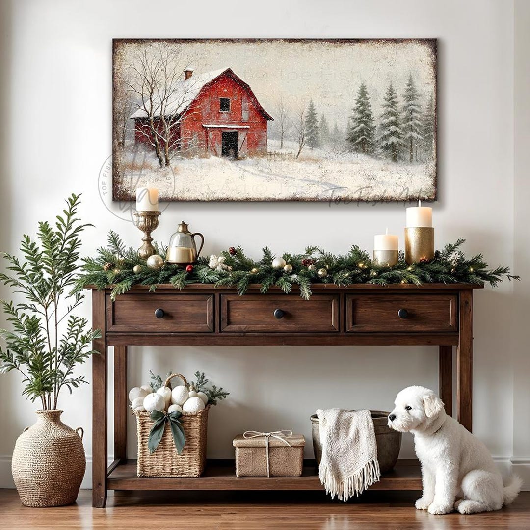 Vintage Barn Sign Christmas Modern Farmhouse Wall Art Rustic Seasonal ...