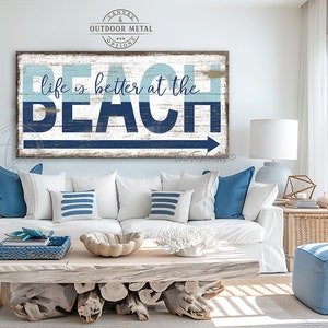 Personalized Beach House Sign Coastal Wall Decor Nautical Art Pool & Patio Life is better at the Beach Rustic Canvas or Outdoor Metal Print image 6