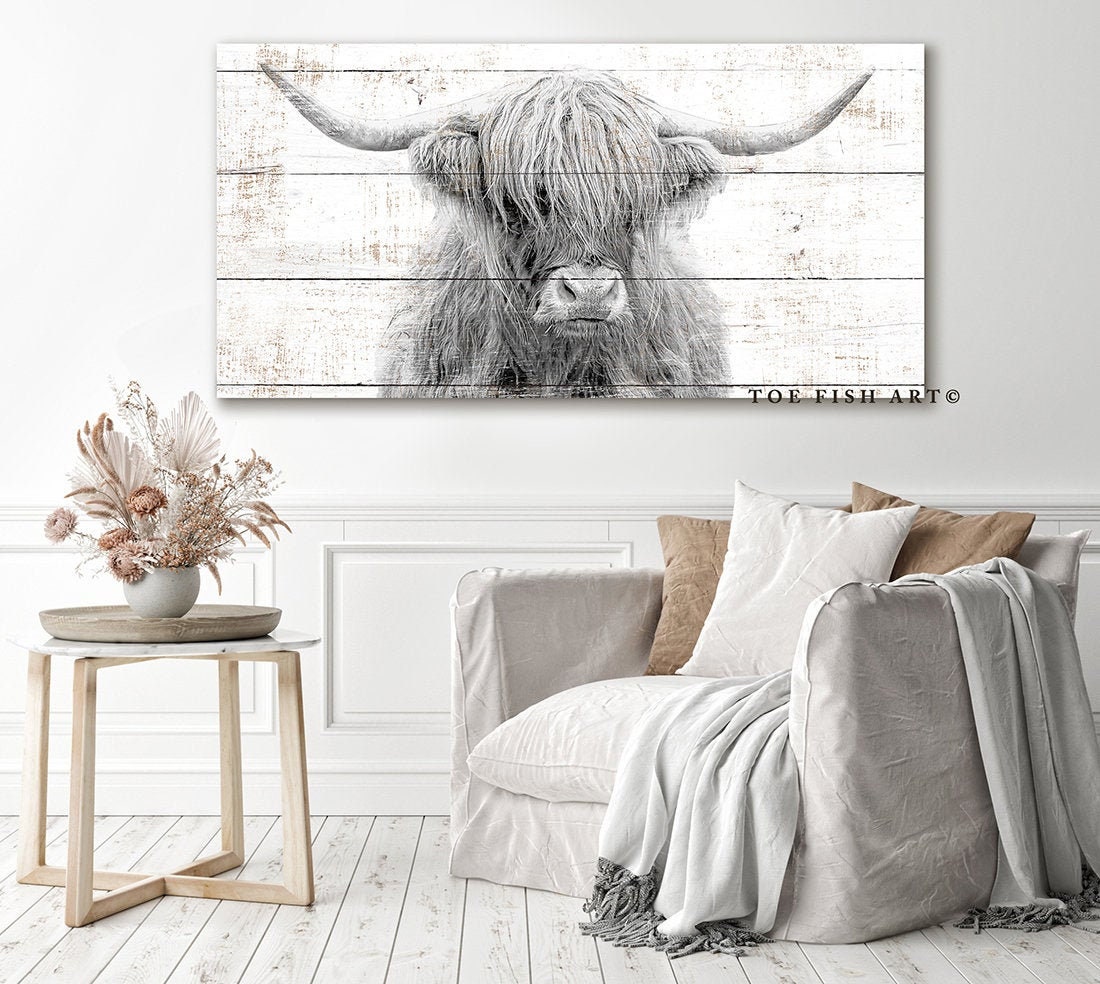 Prints Cattle Wall Art Modern Farmhouse Decor Texas Longhorn HIGHLAND COW PRINT On Canvas for 