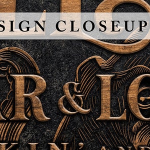 May include: Close-up of a wooden sign with the text "Bar & Lounge" carved into the wood. The sign has a dark brown background and the text is in a light brown color.