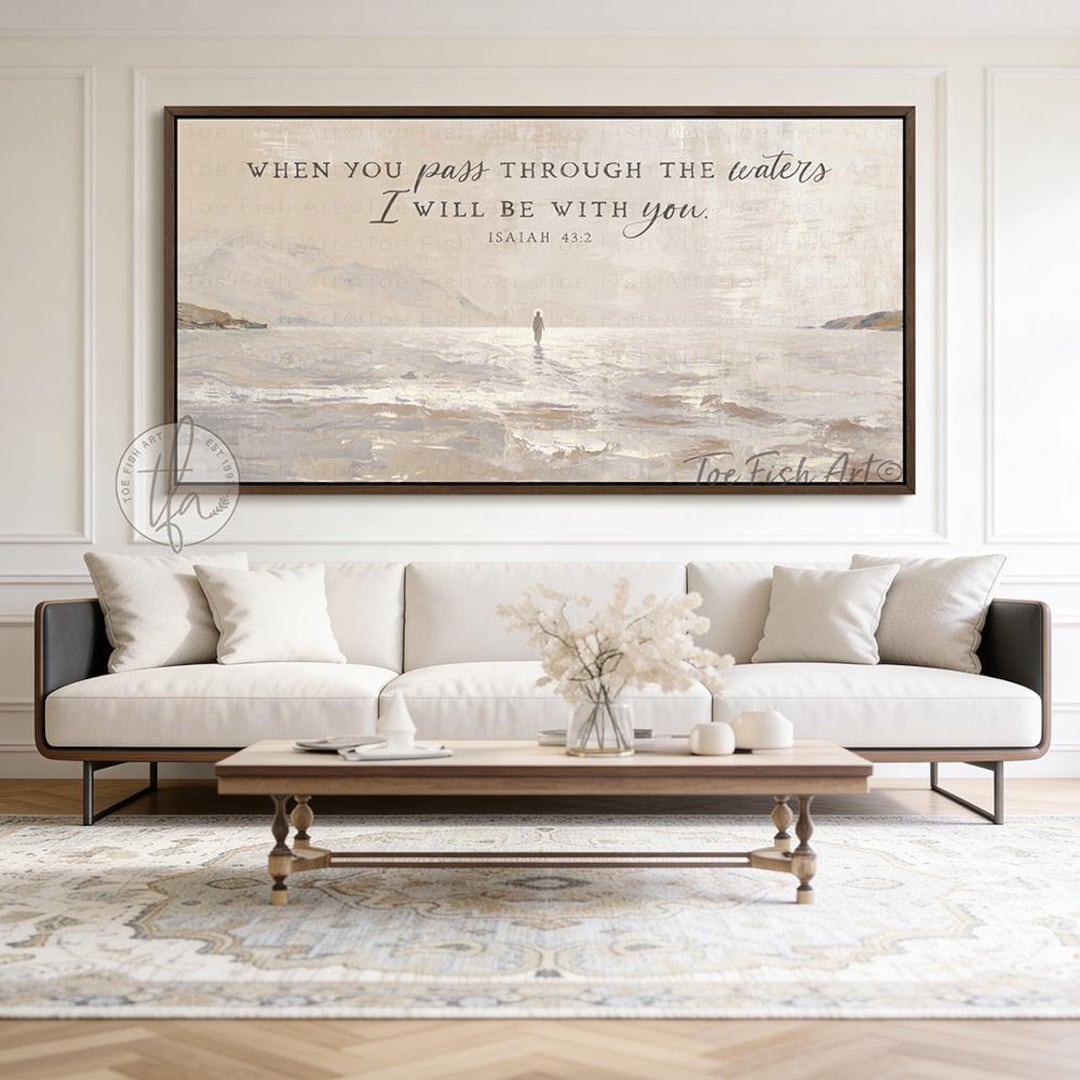 Jesus Walking on Water Wall Art - Minimalist Beige Impressionist ...