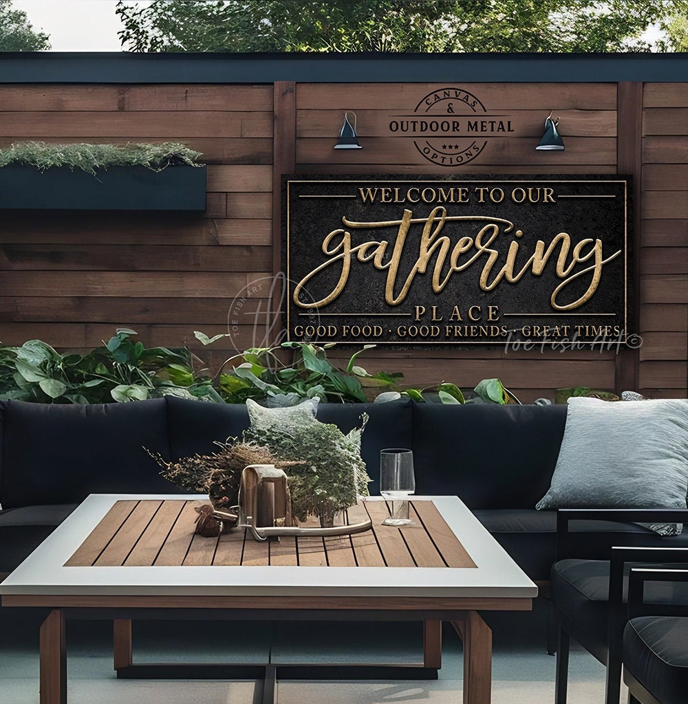Personalized Gathering Place Sign Custom Family Name Vintage Family Room Living Room Wall Art Modern Farmhouse Decor Canvas or Metal Print