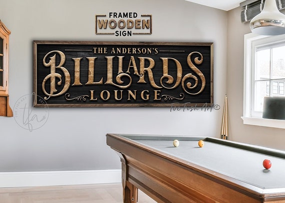 Billiards ビリヤード 木製フレーム 壁掛けサイン Billiards Sign Man Cave Lounge Wooden Framed Signs Personalized