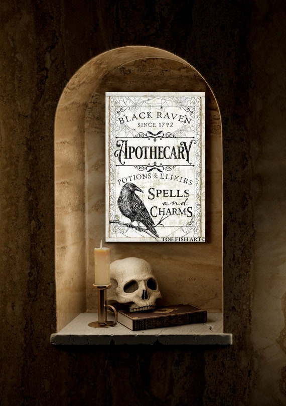 Halloween Home Decor Sign Apothecary Decor Creepy Rustic Fall Medieval  Spooky Vintage Farmhouse Wall Art Black Raven Vertical Canvas Print 