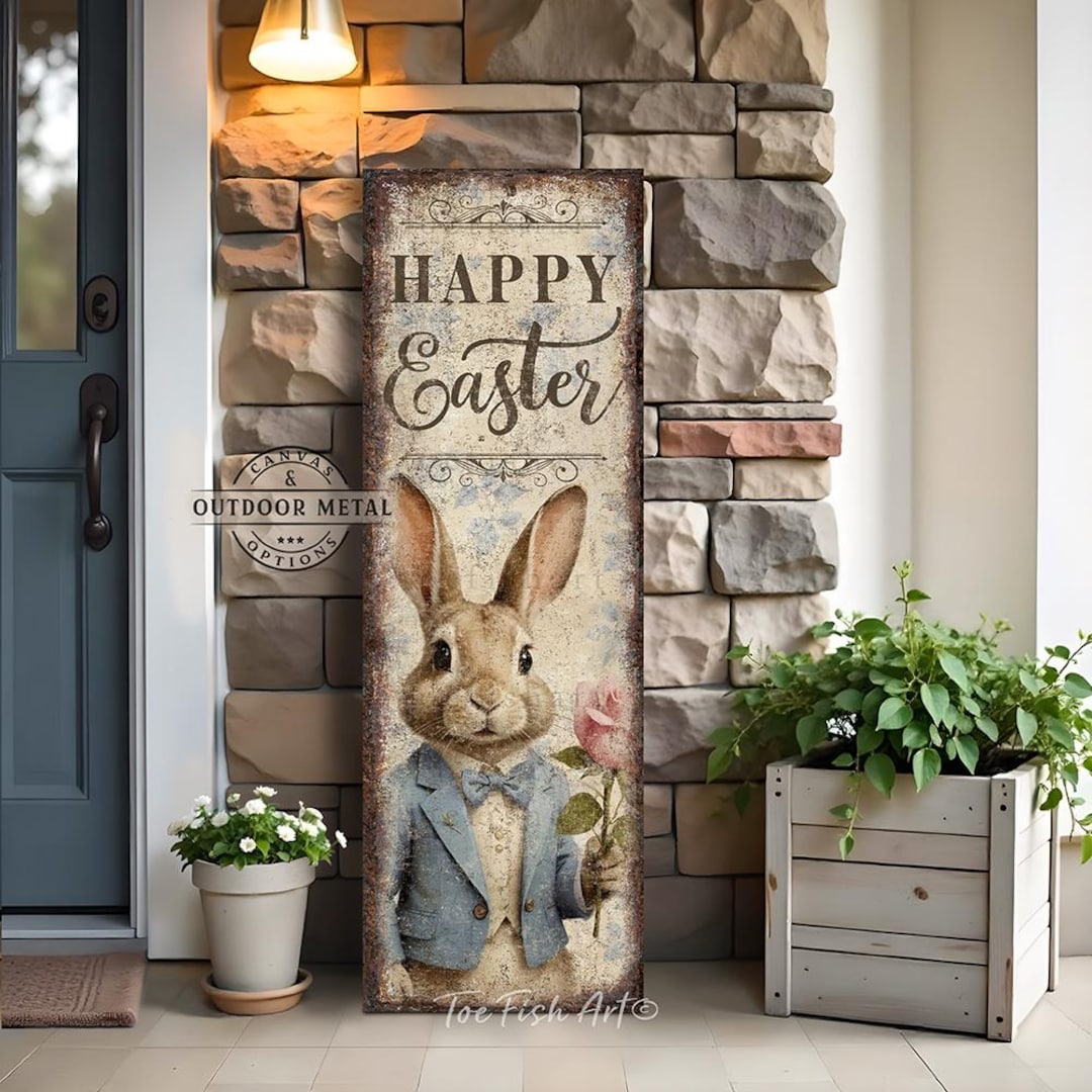 Easter Porch Sign Bunny Rabbit Welcome Spring Decoration Modern ...