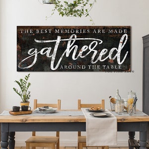 The Best Memories are Made Gathered Around the Table Modern Farmhouse Wall Decor Dining Room Wall Art Sign Kitchen Decor Large Canvas Print image 3