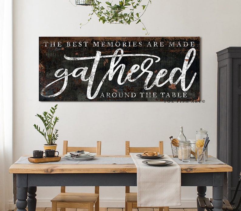 The Best Memories are Made Gathered Around the Table Modern Farmhouse Wall Decor Dining Room Wall Art Sign Kitchen Decor Large Canvas Print image 3