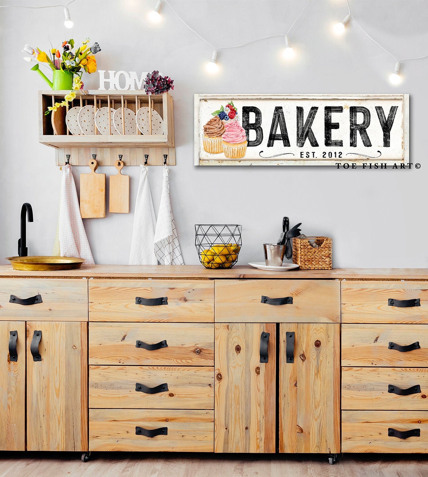 Rustic Farmhouse Kitchen Decor Custom Family Name Sign Bakery Sign