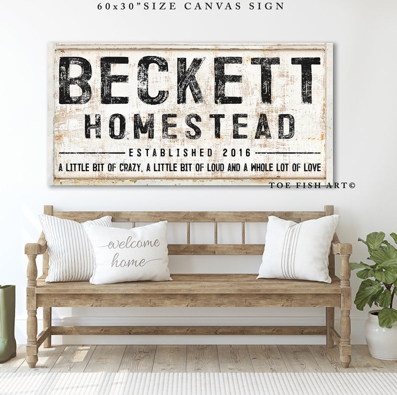 Family A Little Bit Of Crazy Sign Family Last Name Established Sign Modern Farmhouse Home Decor Personalized Signs Rustic Large Canvas Print