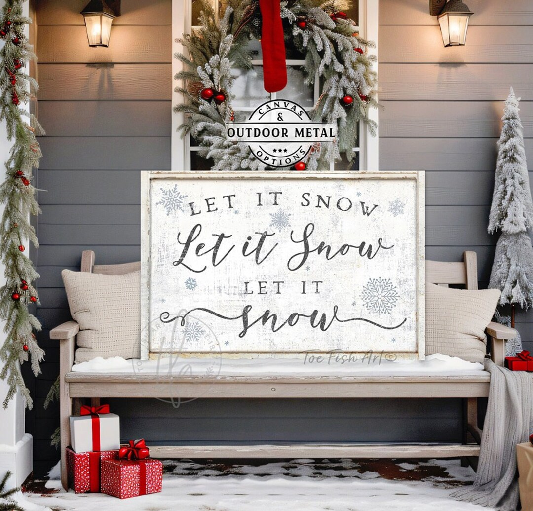thumbnail interactive-video image 1 of Tinworld 'Let It Snow' Rustic Metal Tin Sign – 4x11 Inch, Christmas Tree Holiday Decor 1 of 5